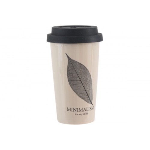Чашка з силіконовою кришкою LIMITED EDITION MINIMALISM (400мл) бежевий арт.HTK-028