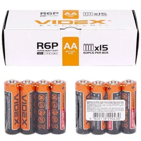 Батарейка сольова Videx R6P/AA  помаранчева (блістер 4шт)